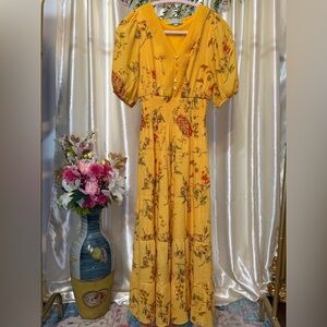 J.Gee Yellow Cottage Core Floral Dress- Size Small
